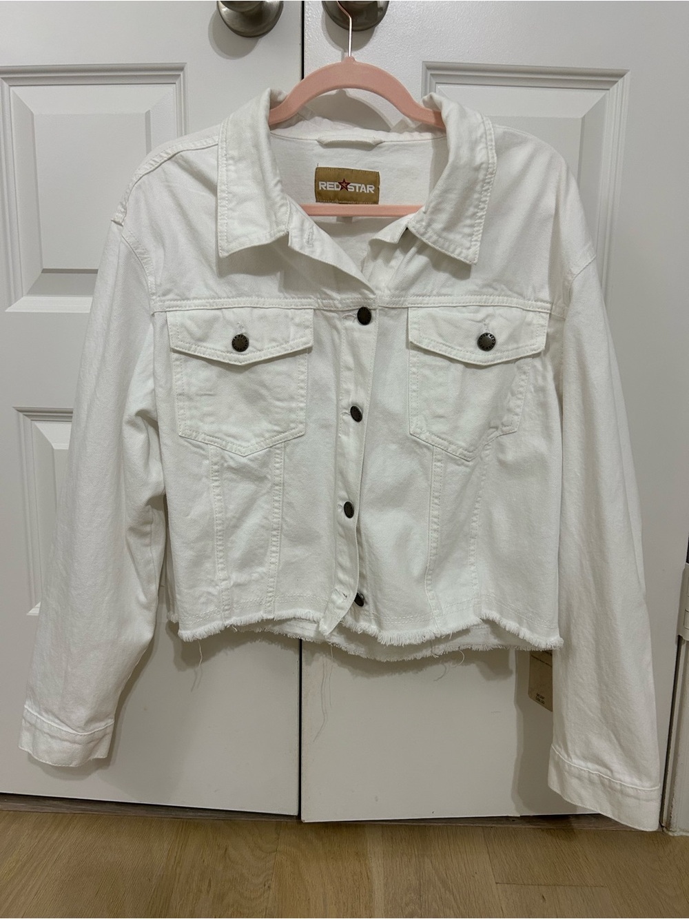 Red Star White Denim Cropped Jacket